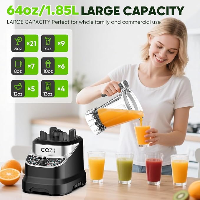 Professional Blender 2000W, Smoothie Countertop Blenders for Kitchen,7 Preset Programs for Ice Crush/Frozen Drinks/Dips/Nut Butter, High Speed, Dishwasher Safe (Dark)
