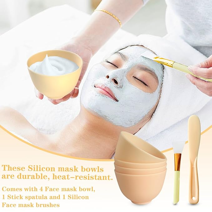 6Pcs Silicone Bowls, Silicone Facial Mask Bowl, DIY Face Mask Mixing Bowl for Home Salon Spa Face Skin Applicator Bowl Esthetician Supplies, Yellow