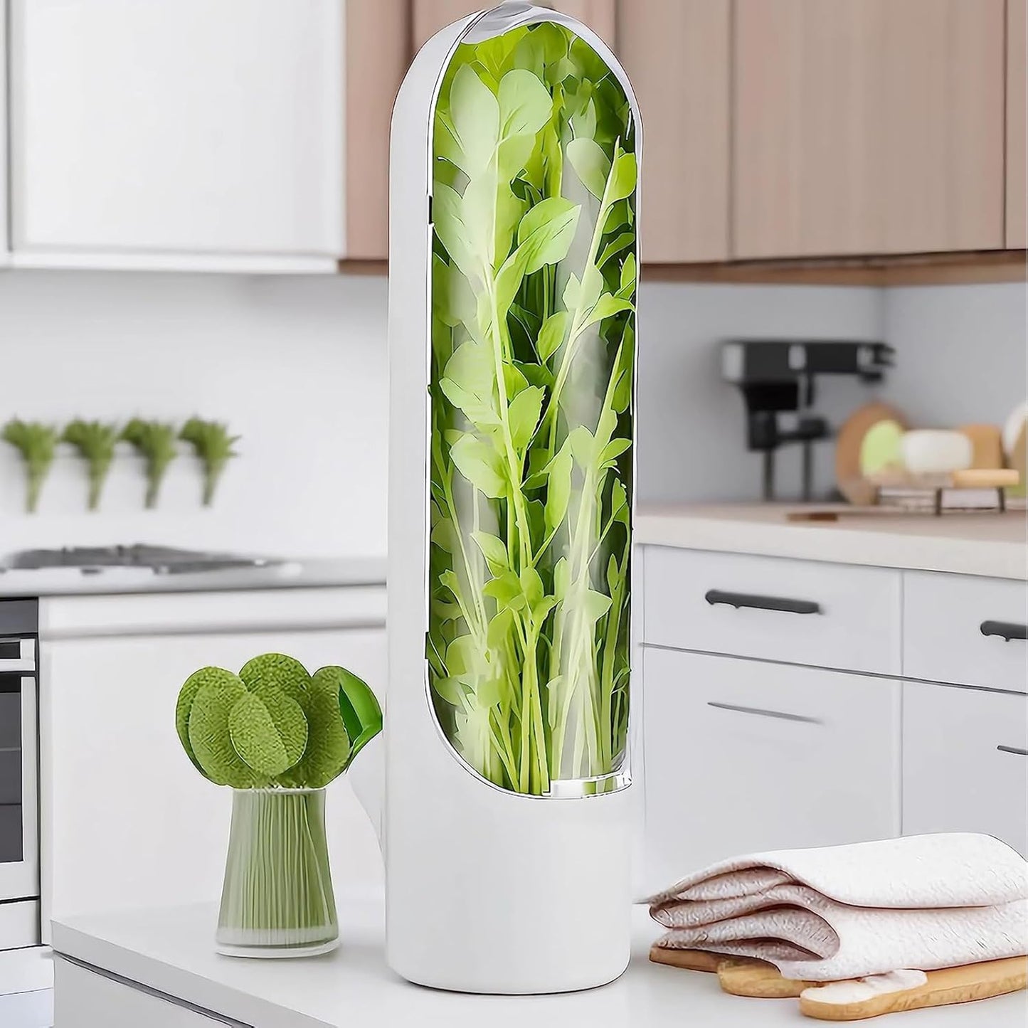Herb Saver for Refrigerator, Herb Saver Pod Cilantro Containers for Refrigerator, Fresh Herb Keeper for Cilantro, Parsley, Asparagus, Mint, Keeps Vegetables for 2-3 Weeks (2PCS)
