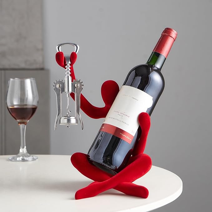 XINXUAN Abstract Wine Bottle Holder Home Decor, Resin Hollow-Out Design Decorative Wine Rack (Flocking - Red)