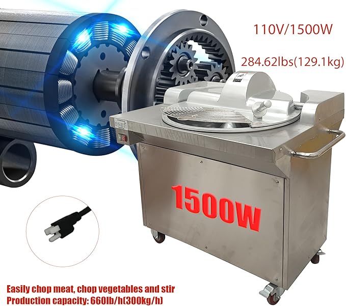 Commercial Meat Bowl Cutter Mixer with Wheels, 24L Heavy Duty Food Processor, 24.8" Bowl, 6 Blads, 1500W 661 LB/h Electric Food Chopperfor Restaurants & Kitchens