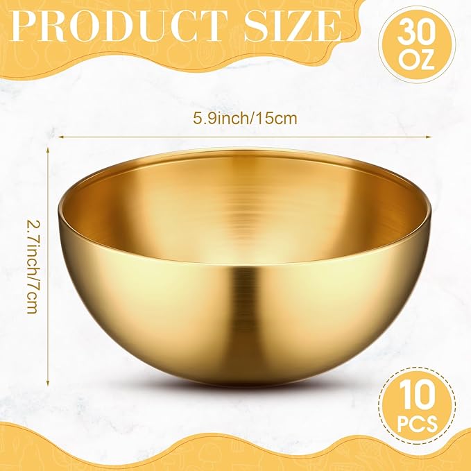 Nuogo 10 Pcs Stainless Steel Mixing Bowls Christmas Decorative Esthetician Bowls for Christmas First Holy Communion Wedding Baking Prepping Serving Facial Salad Fruit Candy(5.9 Inch,Gold)