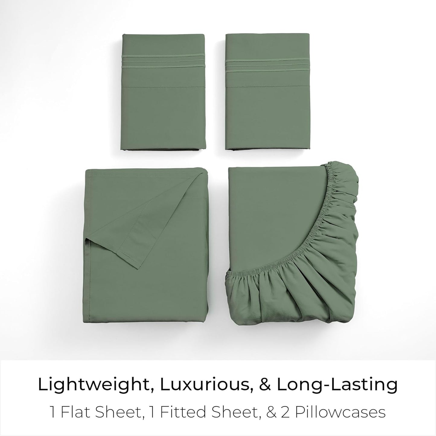 Mellanni Full Sheets Set - 4 PC Iconic Collection Bedding - Hotel Luxury, Extra Soft, Cooling Bed Sheets - Wrinkle, Fade, Stain Resistant (Full, Sage)