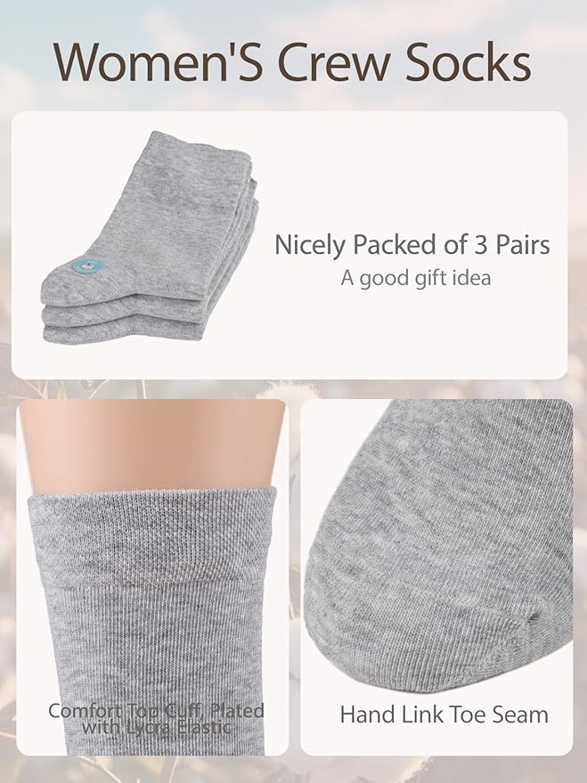 COTTON DAY Women's Soft Combed Cotton Dress Socks Seamless Toe Black White Gray Navy Blue Brown Beige