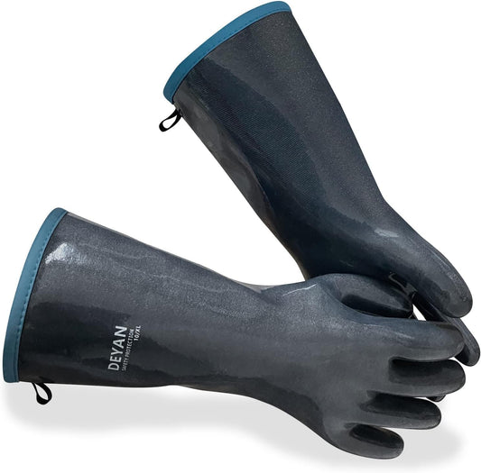 DEYAN Silicone BBQ Gloves, 932°F Heat Resistant Oven Gloves with Fingers, Kitchen Waterproof Hot Proof Glove for Fryer, Smoker, Baking, Cooking, Cutting(10/XL)
