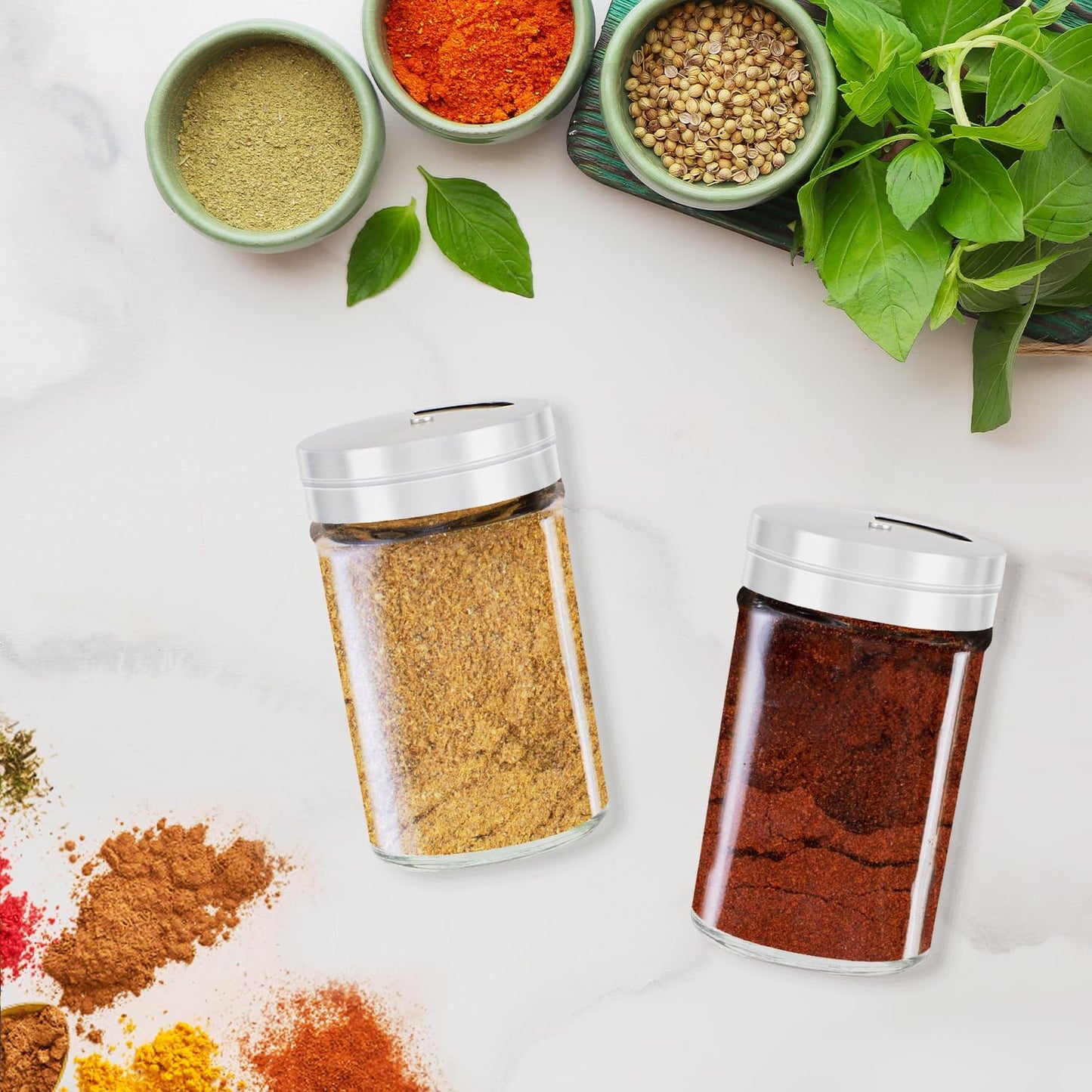 Segarty Spice Jars, 6 Pack 3 oz Spice Bottles with Shaker Lids, Glass Empty Storage Containers with Adjustable Stainless Steel Flow Top for Your Regularly Used Spices