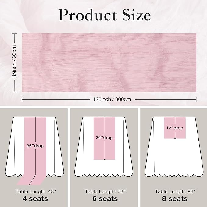 Leetaltree 4 Pack Pink Cheesecloth Table Runner, 35x120 Inch Boho Rustic Cheese Cloth Table Runner, Decorative Table Runners for Bridal Baby Shower Decorations or Wedding Table Decorations