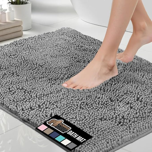 GORILLA GRIP Bath Rug Mat 60x24, Thick Soft Absorbent Chenille, Quick Dry Microfiber Mats, Rubber Backing Washable Shower Floor Rugs, Bathmat Runner, US Designed Bathroom Home Decor Accessories Grey