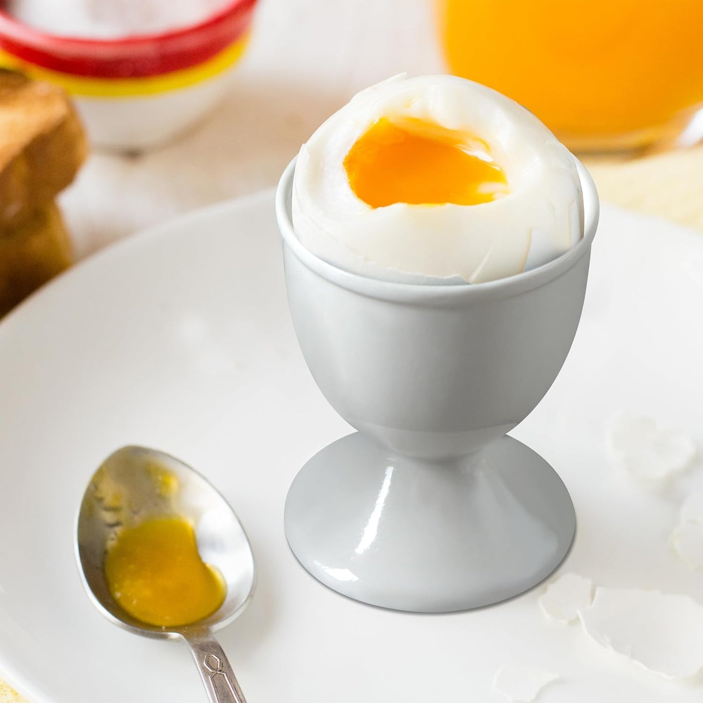 Cinf Ceramic Egg Cup Set of 2 White Porcelain Holder Breakfast Boiled Cooking Easy to Clean Childhood Memories Kitchen