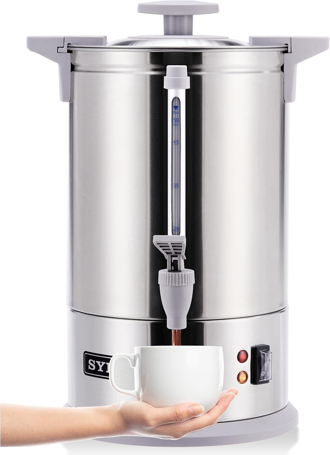 SYBO SR-CP-50B Commercial Grade Stainless Steel Percolate Coffee Maker Hot Water Urn for Catering, 50-Cup 8 L, Grey