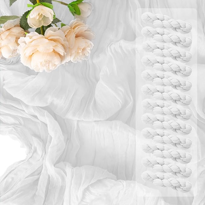 12 Pack White Table Runner 10FT Cheesecloth Table Runner 21 x 120 inch Boho Gauze Cheese Cloth Table Runners Rustic Sheer Table Runners for Party Wedding Bridal Baby Shower Christmas Table Decor