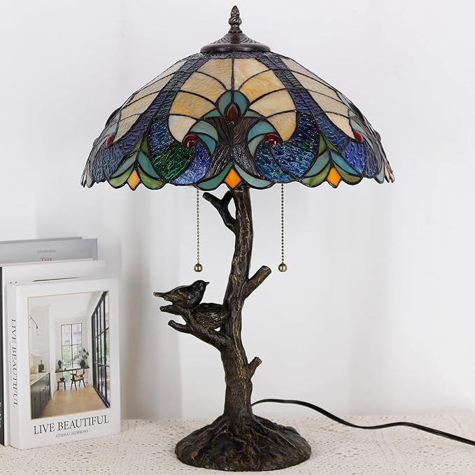 Table Lamp Base Replacement Only, Wide 7 Height 23 Inch, Fit for 12, 14, 16, 18 Inch Tiffany Style Stained Glass Lampshade, Dark Bronze Finish, Resin, Pull Chain Switch(F (W7H23 Inch))