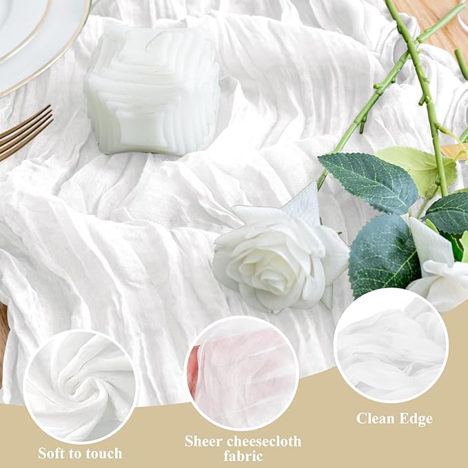 Wokceer Cheesecloth Table Runner 12Pack 10FT Ivory White Gauze Christmas Cheese Cloth Table Runner for Party Rustic Boho Sheer Thanksgiving Table Runners for Baby Bridal Shower Wedding Easter Table