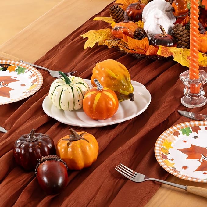 Terracotta Cheesecloth Table Runner Burnt Orange 6 Pack Christmas Table Runners 120 Inches Rust Cheese Cloth Table Decor for Xmas Holiday Season Parties Wedding Bridal Baby Shower Party