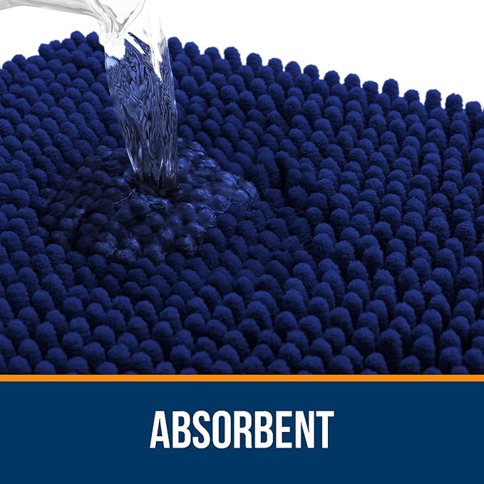 OLANLY Bathroom Rugs 40x32, Extra Soft Absorbent Chenille Bath Rugs, Rubber Backing Quick Dry, Machine Washable Bath Mats for Bathroom Floor, Tub and Shower, Home Decor Accessories, Navy