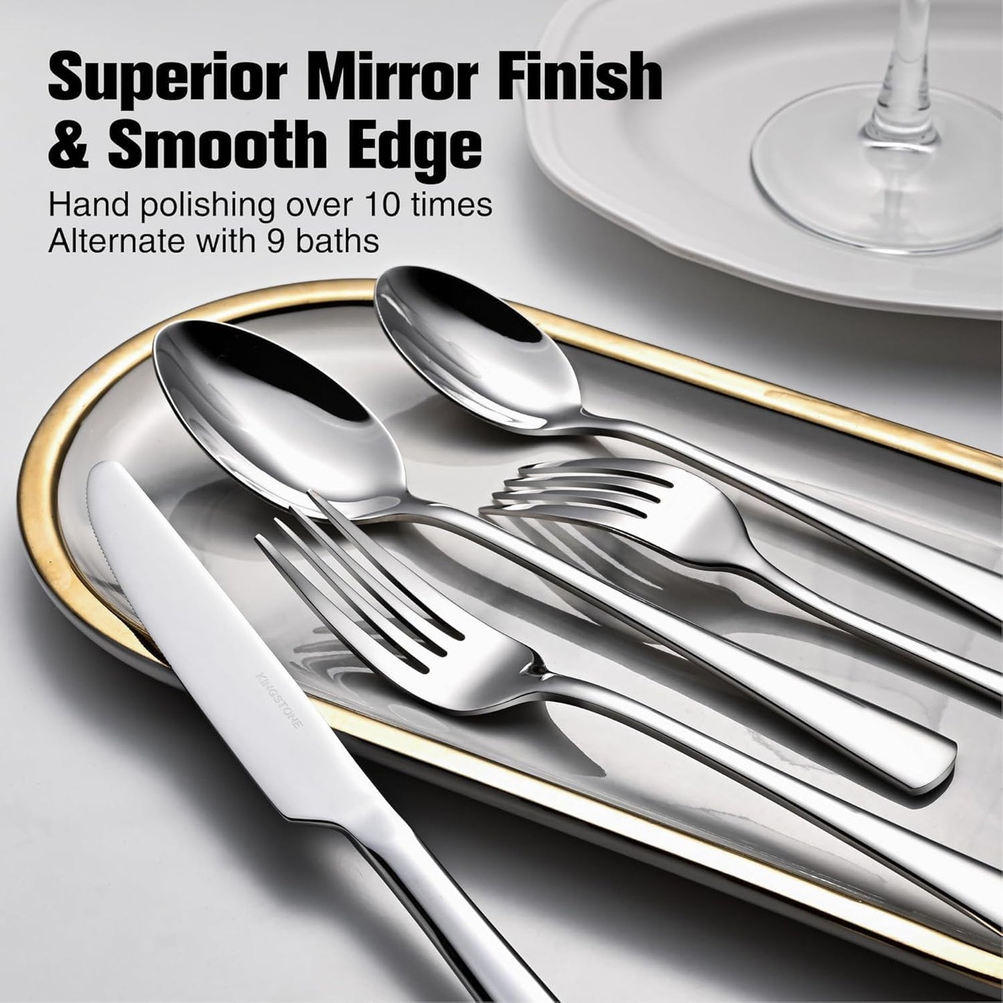 KINGSTONE Silverware Set for 12, 65-Piece Forged 18/10 Stainless Steel Flatware Set, Mirror Finish Cutlery Set Dishwasher Safe for Home, Restaurant, Wedding, Party
