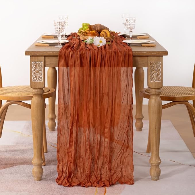 MLMC Terracotta Table Runner 10ft Rustic Burnt Orange Cheesecloth Table Runner 35 x 120 inches for Wedding Bridal Shower Birthday Pinic Party Decor