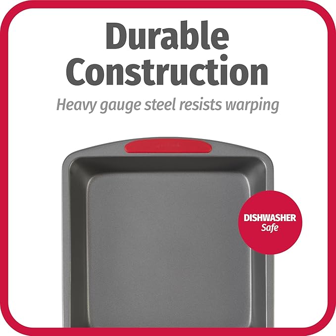 GoodCook MegaGrip Baking Pan with Silicone Grip Handles Square Non-Stick Heavy-Gauge Steel Cake Pan Baking Dish for Brownies Bread Cake Baked Goods & More, Dishwasher Safe, 8x8-Inch,