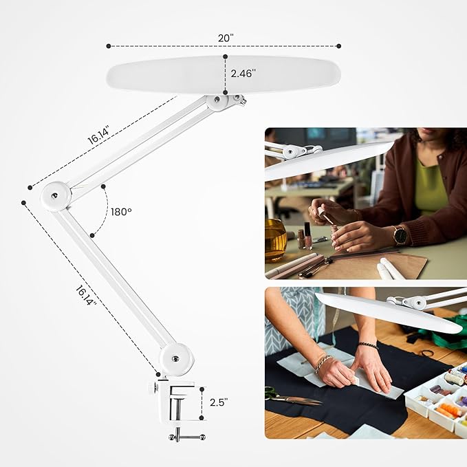 1600 Lumens LED Desk Lamp 24W Super Bright Architect Task Lamp 20 Inches 3 Light Modes Stepless Dimming Eye-Caring Computer Light Adjustable Desk Light for Nails, Home, Office, Crafts & Hobbies