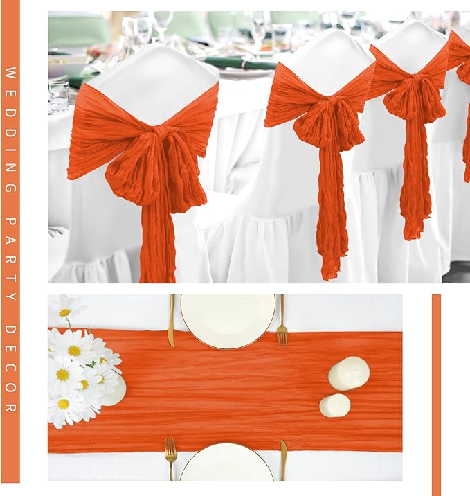 12 Pack Cheesecloth Table Runner 20 x 120 inch Cheese Cloth Table Runner Bulk,Romantic Boho Sheer Gauze Fabric Table Runners for Wedding Reception,Party,Bridal Shower Table Decor(Orange)