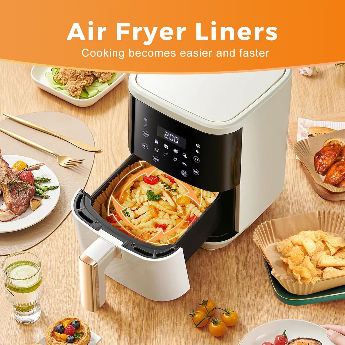 Air Fryer Paper Liners, 200pcs Air Fryer Liners Disposable, 6.3" Square Baking Liner for 2-4 qt Airfryer Basket, Non-stick and Oil Proof Parchment Paper for Oven, Pans & Baking
