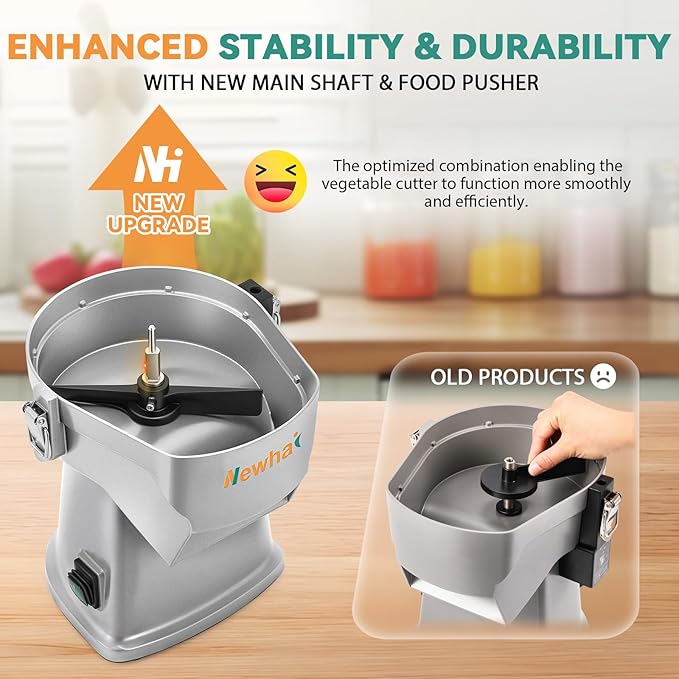 Newhai Upgraded 4 In 1 Electric Vegetable Dicer Slicer Shredder Strip Cutter Commercial Vegetable & Fruit Chopper Multifunctional Automatic Veggie Cutter for Onion Potato Cabbage Lemon, 200W, 110V