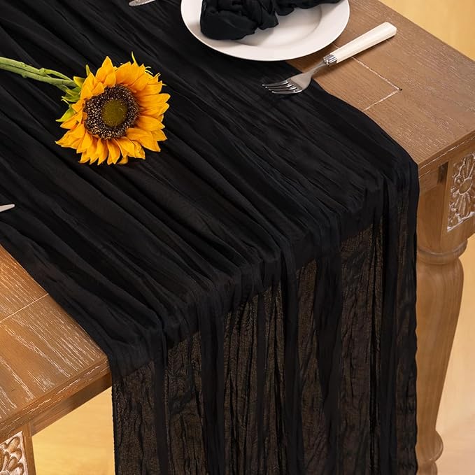 Black Cheesecloth Table Runner Christmas Table Runner 120 Inches Boho Gauze Cheese Cloth Table Decor for Xmas Holiday Season Wedding Bridal Baby Shower Party Decor