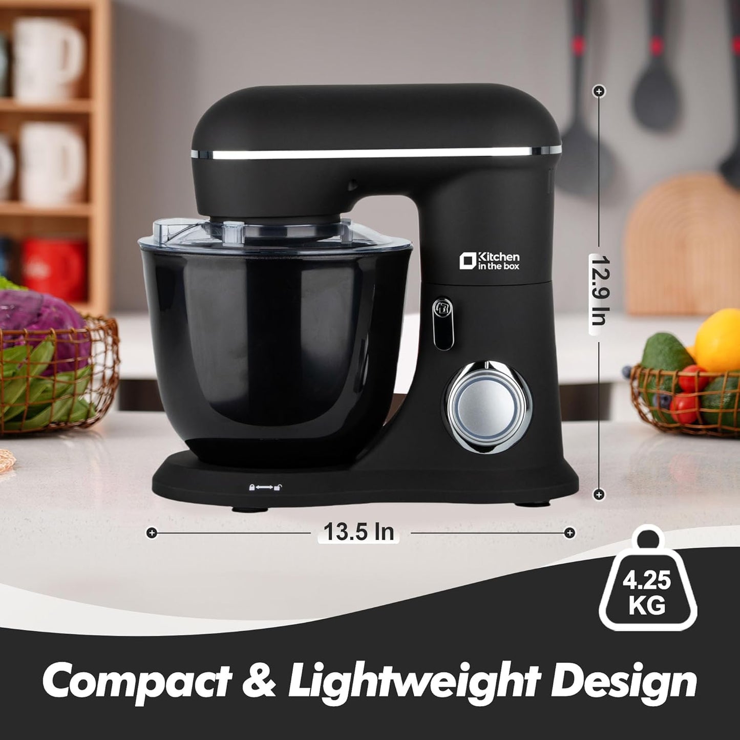 Kitchen in the box Stand Mixer, 4.5QT+5QT Two bowls Electric Food Mixer, 10 Speeds 3-IN-1 Kitchen Mixer for Daily Use with Egg Whisk,Dough Hook,Flat Beater (Onyx Black, 5QT)