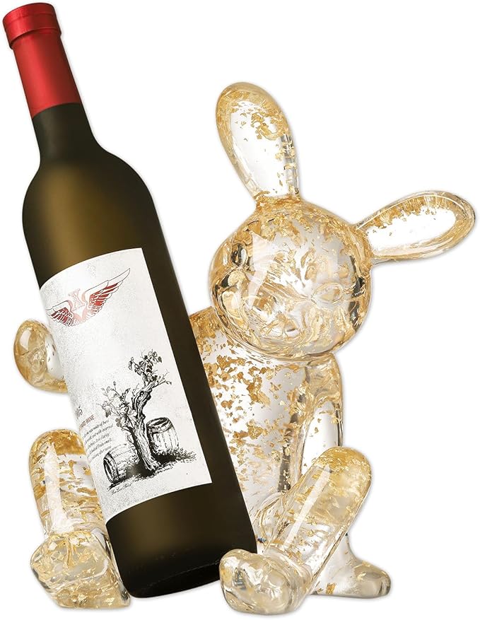 Rabbit Shaped Wine Holder Wine Rack Shelf Resin Sculpture Practical Home Decoration Crafts (Gold)