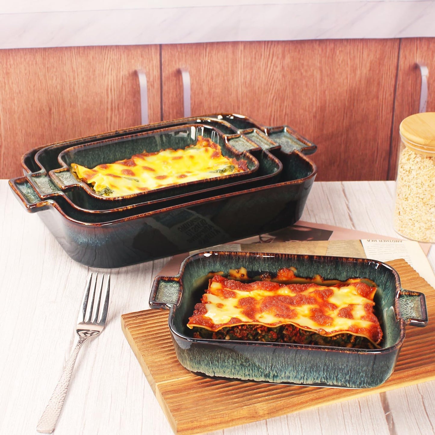 Ceramic Casserole Baking Dish - 1.4 Quarts Baking Dish for Oven, Lasagna Pans, Oven Safe Durable Bakeware for Kitchen Home Decor, Banquet and Dinner, Rectangular 1 pieces 10 x 7 Inch