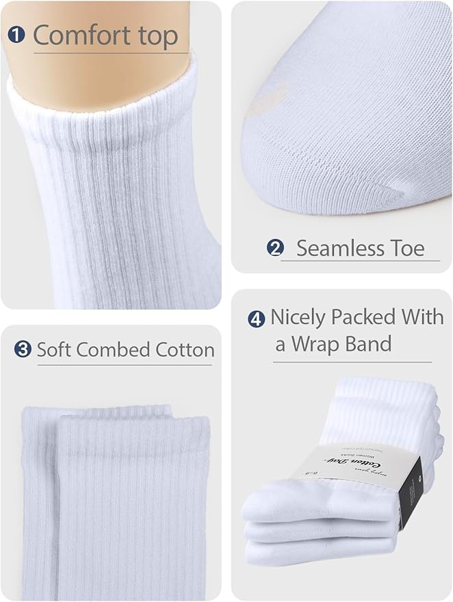 COTTON DAY Women's Soft Combed Cotton Dress Socks Seamless Toe Black White Gray Navy Blue Brown Beige