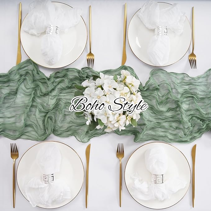 20 Pack Cheesecloth Table Runner Sage Green, Rustic Boho Gauze Fabric Table Runner Romantic Table Runner For Wedding, Festival, Birthday, Anniversary, Dinner and Outdoor Events (17.7 x 108 inch)