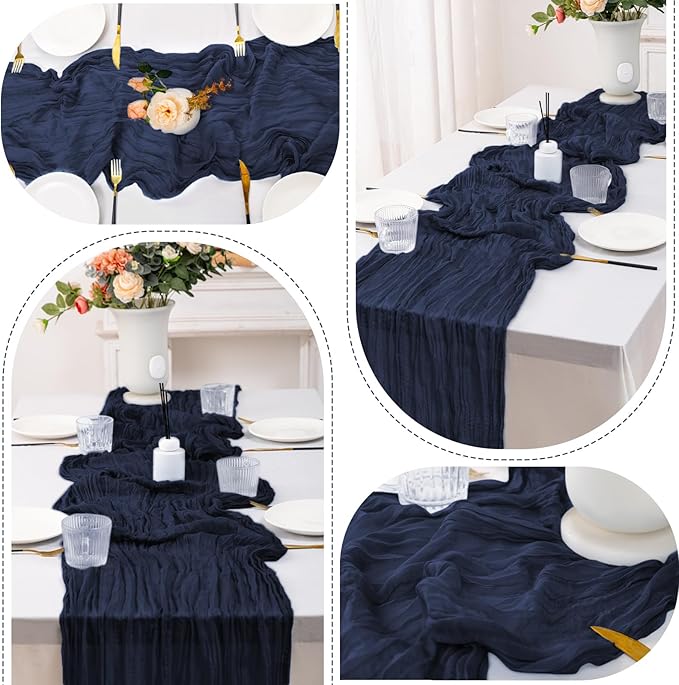 12 Pack Navy Blue Table Runner 10FT Cheesecloth Table Runner 21 x 120 inch Boho Gauze Cheese Cloth Table Runner Rustic Sheer Table Runner for Party Wedding Bridal Baby Shower Birthday Table Decor