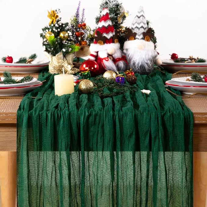 Emerald Green Cheesecloth Table Runner 12 Pack Christmas Green Table Runners Boho Gauze 120 Inches Cheese Cloth Table Decor for Xmas Holiday Season Parties Wedding Bridal Baby Shower