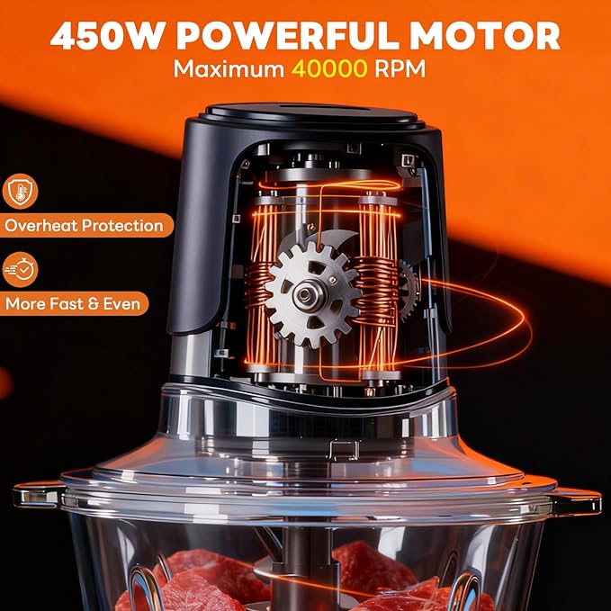 OLIXIS Electric Food Processor, 450W Meat Grinder & Vegetable Chopper with 2 Bowels for Home Use, Food Chopper with Double S-Blades for Vegetable, Onion, Garlic, Meat, Nuts