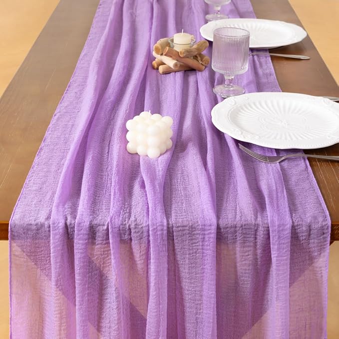 Socomi 3pcs Lilac Purple Fall Thanksgiving Cheesecloth Table Runner Gauze 120 Inch Rustic Boho Cheese Cloth Runner for Wedding Party Baby Bridal Shower Centerpiece Decoration Holiday Home Decorations