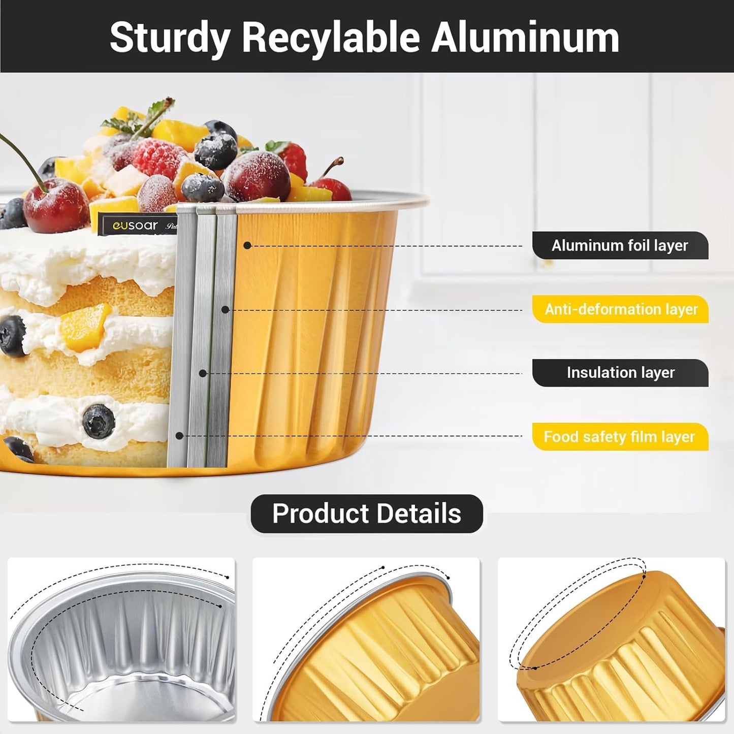 EUSOAR Mini Cheesecake Containers, 30pcs 5oz 125ml Aluminum Foil Muffin Liners Cups with Lids, Cupcake liners Baking Cups, Disposable Foil Ramekins Creme Brulee Pans Holders, Mini Pie Pans with Lids