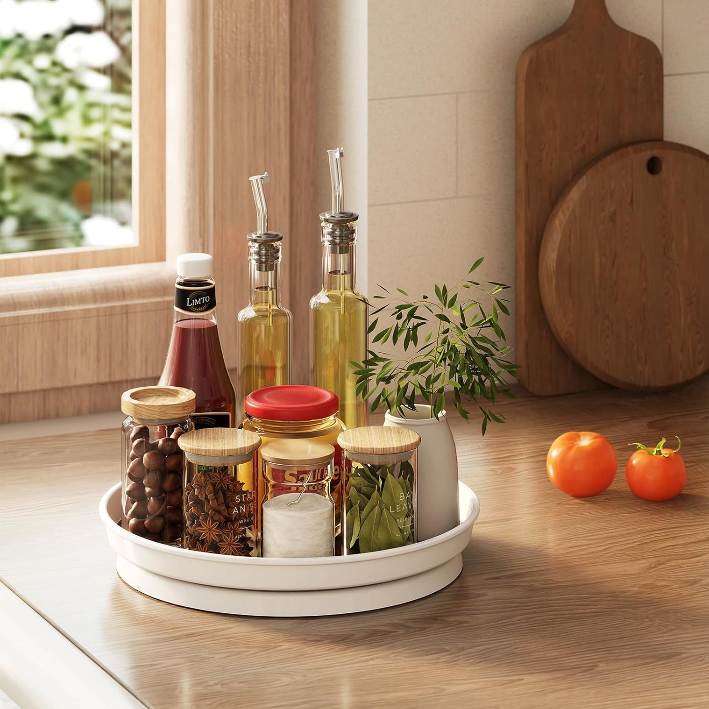 LAMU 2 Pack Lazy Susan Organizer, 10'' Lazy Susan Turntable for Cabinet, Table Top, Pantry, Refrigerator, Kitchen, Rustic Brown