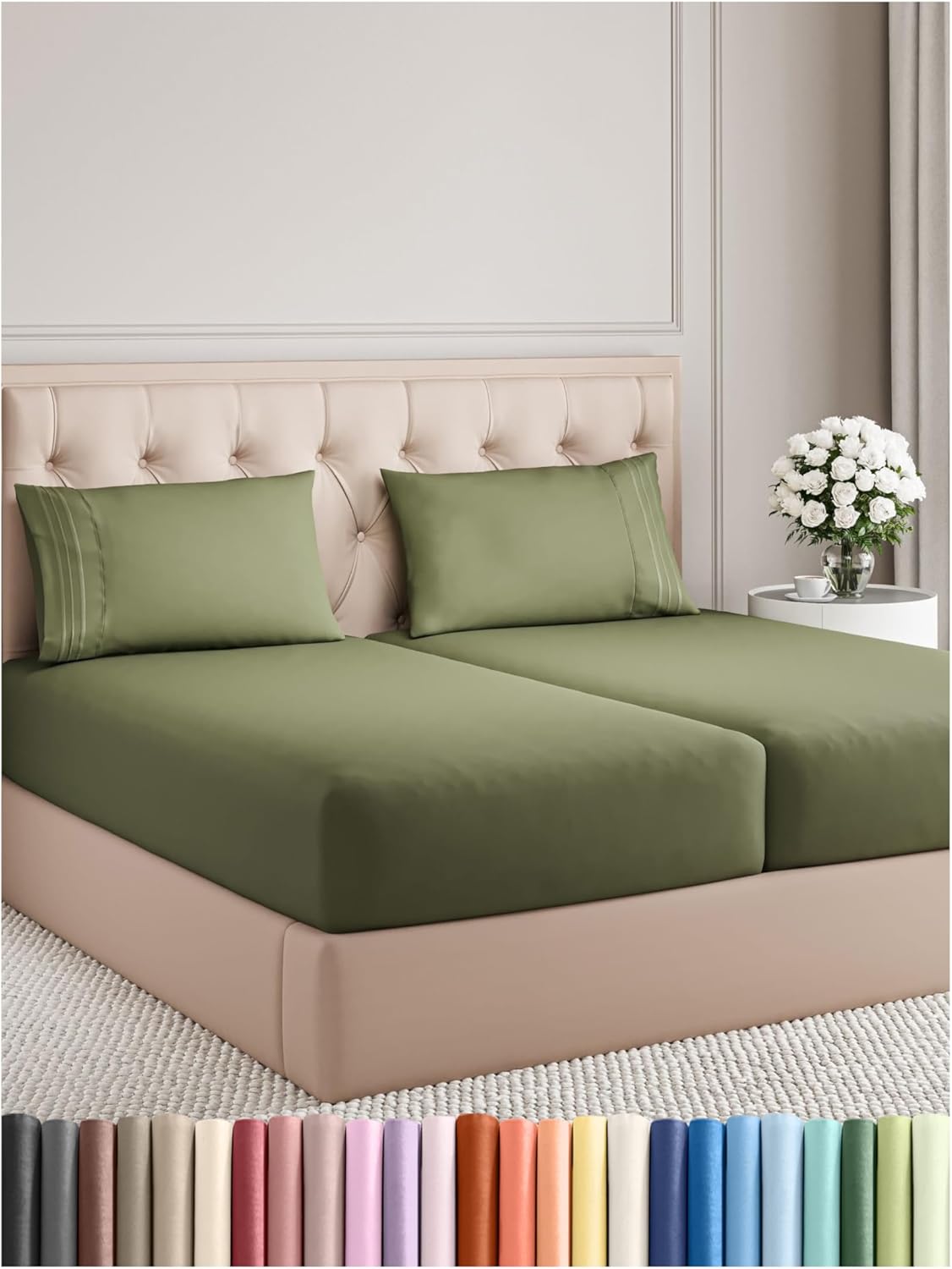 Split King Size 5 Piece Sheet Set - Comfy Breathable & Cooling Bed Sheets Set - Hotel Luxury Bedding for Women, Men, Kids, Teens, Boys & Girls - Deep Pockets and Wrinkle Free - Oeko-Tex - Sage Green
