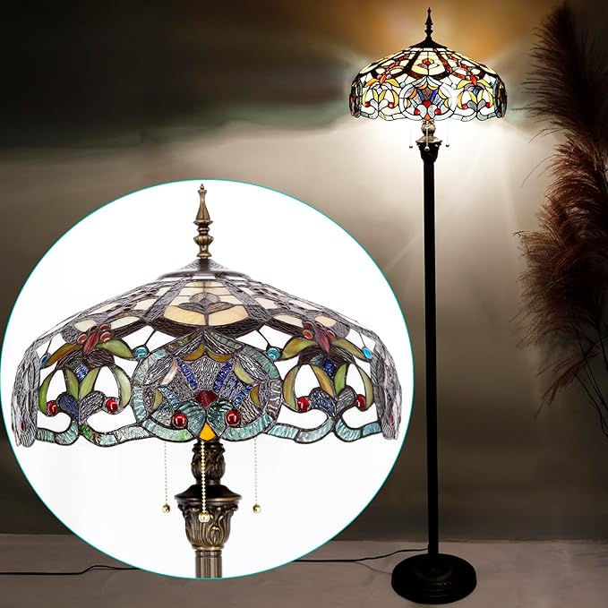 Tiffany Floor Lamp Base Only, for 16-24 Inch Stained Glass Lampshade Height 71 Inch Bronze Finished Resin Base Antique Standing Lighting Base Replacement Only Wide 11 Inch(C (W11H71 Inch))