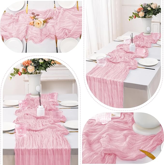 12 Pack Pink Table Runner 10FT Cheesecloth Table Runner 21 x 120 inch Boho Gauze Cheese Cloth Table Runner Rustic Sheer Table Runner for Party Wedding Bridal Baby Shower Birthday Table Decor