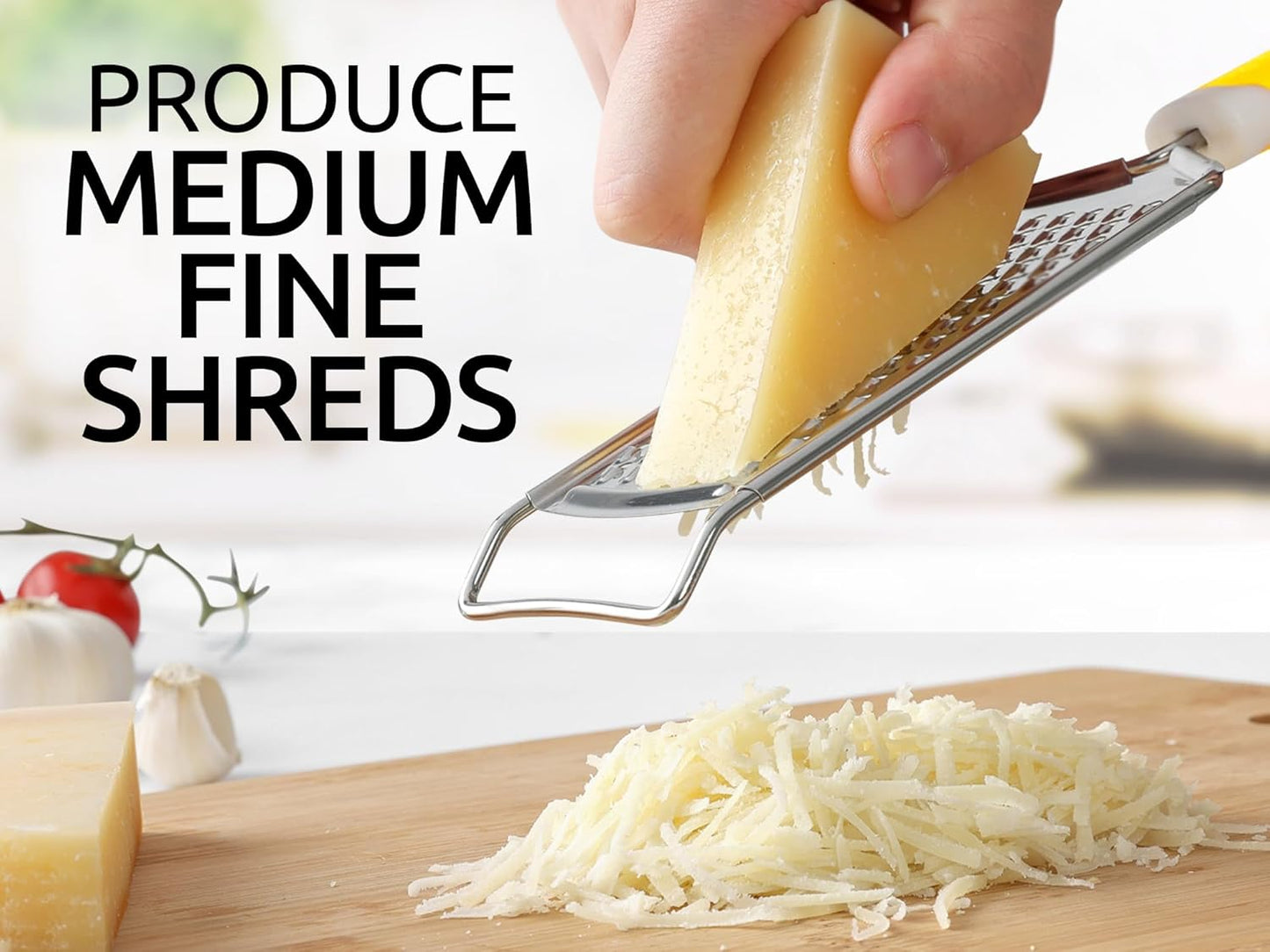 Zulay Kitchen Professional Cheese Grater Stainless Steel - Durable Rust-Proof Metal Lemon Zester Grater With Handle - Flat Handheld Shredder for Parmesan, Chocolate, Spices, And More - Yellow