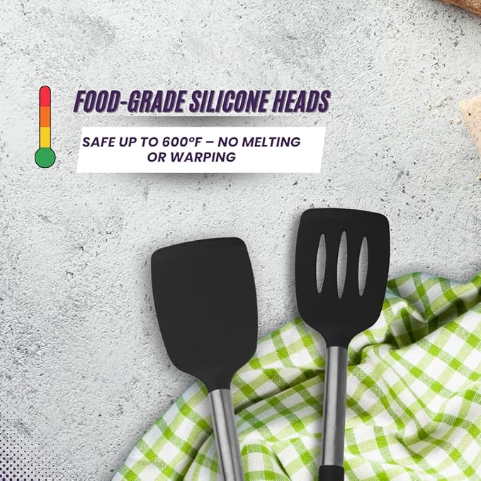 Premium Silicone Spatula Set (2-Piece) – High Heat-Resistant, Non-Slip Grip – Baking, Cooking, Mixing – BPA-Free, Great Gift for Home Chefs,