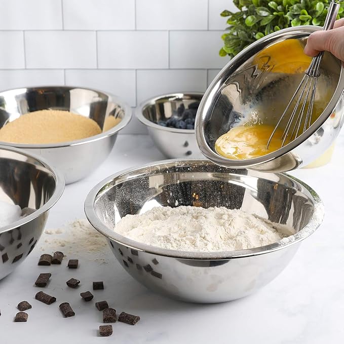 Stainless Steel 8 QT Mixing Bowl | Home & Commercial Quality | Flat Bottom | Cooking, Baking, Meal Prep [1PK]