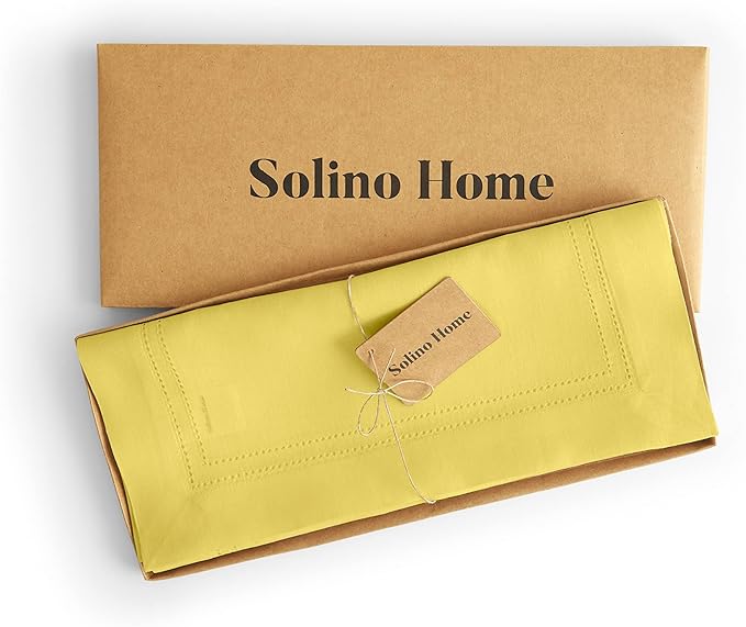 Solino Home Linen Sunshine Yellow Table Runner 108 Inches Long - 100% Pure Linen 14 x 108 Inch Table Runner - Double Hemstitch
