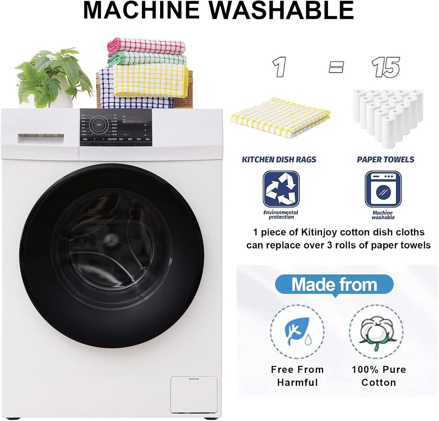 Kitinjoy Cotton 6 Pack Terry Kitchen Towels, 16 x 25 Inches Super Soft and Absorbent Dish Towels, Quick Drying Hand Towels for Kitchen Drying, Yellow