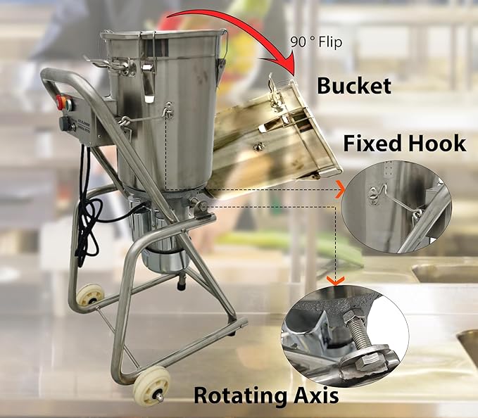 32L Commercial Food Processor, 1800W Stainless Steel Meat Grinder, Vegetable Cutter, Blender, Chopper with 2 Mobile Wheels Tiltable Bucket, for Fruits, Ginger, Garlic, Meat