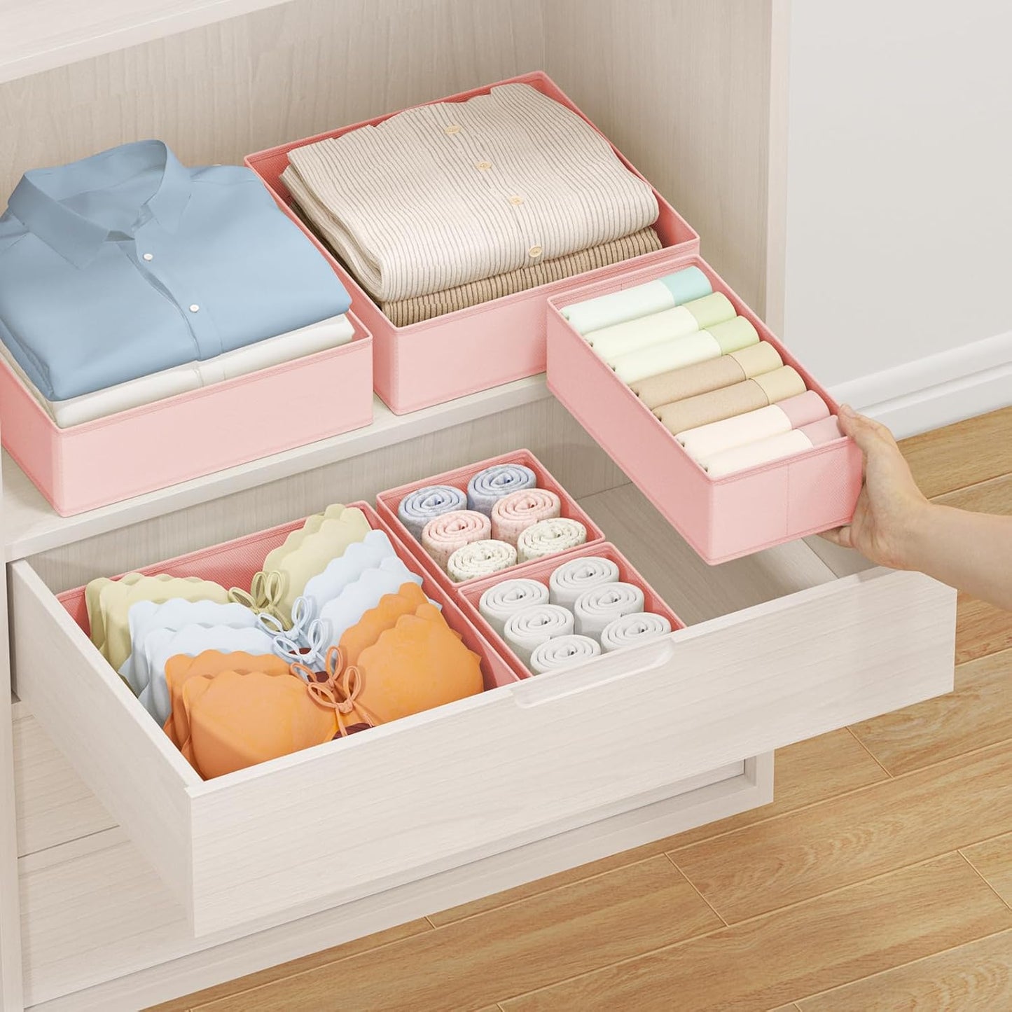 DIMJ Drawer Organizer Clothes 24Pack - Foldable Baby Organizers and Storage & Dresser Organizer for Bedroom, Closet - Nursery Organization Dresser Dividers for underwear, Sock,Bra, Belt, Tie, Pink
