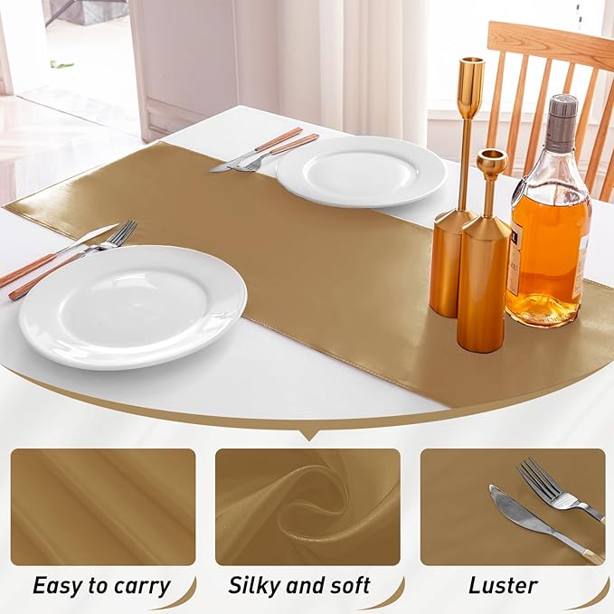 20 Pack Satin Table Runner 12 X 108 Inch Silk Table Runner for Party,Wedding, Birthday, Banquets,Decoration(Old Gold)
