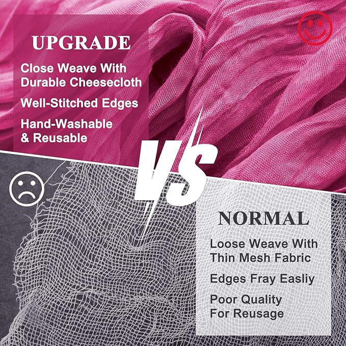 Wokceer Cheesecloth Table Runner 2Pack 10FT Fuchsia Boho Gauze Cheese Cloth Table Runner for Party Long Rustic Sheer Table Runners for Baby Bridal Shower Wedding Easter Table Decor